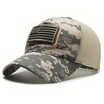 Unisex Camo American Flag Baseball Cap - Quick Drying Military Tactical Cap For Sun Protection Sports & Outdoor Activities For W