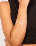 Goldair Gold Pink Flowers Charm Toggle Bangle