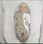 Baby Grow With Beanie And Bow Safari Monochrome Beige Safari Splash