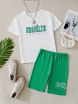 Brooklyn Print Girls 2PCS Short Sleeve T-Shirt + Shorts Set Sporty Style For Everyday Summer Going Out