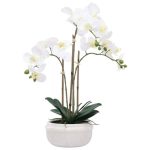 Real Touch Artificial White Orchid In Ceramic Pot 57CM