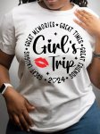 Girl's Trip Letter Print T-Shirt Short Sleeve Crew Neck Casual Top For Summer & Spring Women's Clothing