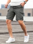 Casual Solid Men's Regular Fit Elastic Waist Cargo Shorts With Side Pockets For Summer Outdoor Leisure And Work