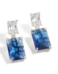 Silver Blue Cubic Zirconia Rectangle Stud Earrings