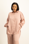 Dani Oversized Satin Shirt - Blush - L