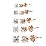 GemStar USA 5 Pair Set Rose Gold Flashed Sterling Silver Cubic Zirconia Round Stud Earrings 2MM 3MM 4MM 5MM 6MM