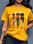 Girl's Trip Print Crew Neck T-Shirt Casual Short Sleeve Top For Spring & Summer Women's Clothing