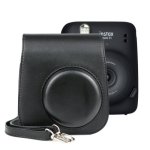Solid Color Full Body Camera Leather Case Bag With Strap For Fujifilm Instax MINI 11 Black