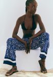 Wide Trousers - Dark Blue Patterned