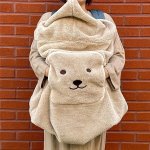 Bear Embroidery Stroller Windproof Throw Blanket Warm Blanket Going Out Portable Carrier Blanket Cloak Fall Winter Windshield St