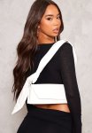 White Angled Flap Knot Handle Shoulder Bag - White