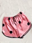 Elegant Polka Dot Print Silky Pajama Bottoms Elastic Contrast Binding Bow Decor Shorts Women's Sleepwear