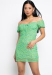 Mesh MINI Dress - Green & Blue Floral Print