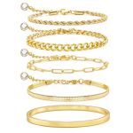 Aamaccess Gold Bracelets For Women Trendy 14K Gold Plated Stackable Adjustable Charm Paperclip Chain Cuban Link Layered Waterpro