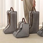 1PC Houndstooth Print Portable Shoe Storage Bag With Clear Viewing Window And Zipper Closure For Travel And Boot Organization Co