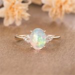 Delicate Fire White Opal Golden Color Ring Jewelry Gift Size 5 - 11