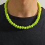 Men's Fluorescent Green & Orange Wooden Bead Necklace - Perfect For Summer Beach Outings