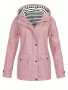 Striped Lined Zip Up Jacket Casual Long Sleeve Drawstring Hooded Outerwear For Fall & Winter Women's Clothing