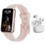 Pink Activity Smartwatch Paired With Wireless Bluetooth Earphones