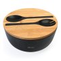 Heartdeco Salad Bowl With Bamboo Lid And Serving Spoons Set - Black