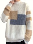 Men's Stylish Stripe Pattern Knitted Pullover Casual Breathable Long Sleeve Crew Neck Top For City Walk Street Hanging Outdoor A