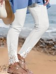 Plus Size Contrast Lace Solid Leggings Casual Every Day Stretchy Leggings Women's Plus Size Clothing
