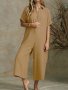 Solid Button Front Simple Jumpsuit Casual Half Sleeve Loose Wide Leg Jumpsuit Women's Clothing