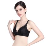 Breathable Lace Top & Middle Open Nursing Bra - Black - C Cup