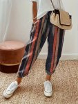Women's Cropped Jogger Pants With Colorful Striped Print And Pockets Loose Fit Women's Sports Pants