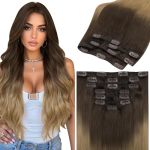 Youngsee Ombre Clip In Human Hair Extensions Chocolate Brown Roots To Caramel Blonde Clip On Hair Extensions For Women Brown Omb