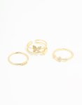 Goldair Gold Plated Cubic Zirconia Butterfly Rings 3-PACK - S m