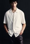 Regular Fit Textured-knit Shirt - Cream
