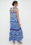 Tie Detail Midi Dress - Red & Blue Monstera Dbl Border