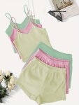 3SETS Two-piece Lounge Outfits 3 Cami Tops + 3 Elastic Shorts Women's Clothing