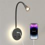 Book Lights For Reading At Night LED Wall Mounted Reading Light Flexible Gooseneck Wall Lamps For Bedroom Plug In Wall Lights With USB Charging Be