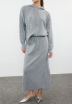 Hooded Sweater-skirt Knitwear Bottom-top Set - Gray