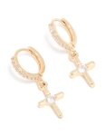 Goldair Gold Cubic Zirconia Cross Drop Huggie Earrings