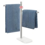 Bathace Hand Towel Holder F-shape Hand Towel Stand With Marble Base Stainless Steel Swivel Hand Towel Rack Standing Towel Bar Fo