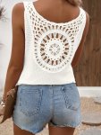 Back Hollow V Neck Tank Top Casual Solid Sleeveless Tank Top For Spring & Summer Women's Clothing