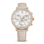 SWAROVSKI Matrix Tennis Chrono Watch Swiss Made Leather Strap Beige Rose Gold-tone Finish