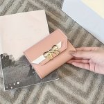 Chic Women's Compact Wallet With Cute Bowknot - Faux Leather Multiple Card Slots & MINI Money Clip