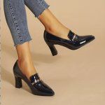 Women's Pointed Toe Court Pumps Slip On Block Heels Versatile Office Work High Heels