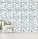 Bottle Green Tropical Toile Wallpaper - 1.2M Wide X 3M High Non-adhesive Requires Wallpaper Glue