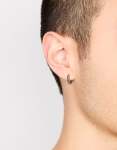 Mens Stainless Steel Chain Detail Huggie Earrings