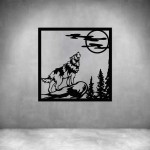 Wolf Howling At Moon - Rust Coat L 1000 X H 1000MM