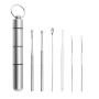 Set Of 6 Portable Stainless Steel Earwax Removal Pick Cleaners - Silver