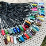 10/20/30PCS Multi-color Crystal Pointed Chakra Pendant Black Leather Necklace Chain Necklace Jewelry Chakra Crystal Gemstone Pen