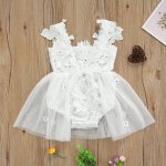 White Lace Romper With Tulle Dress And Flower Diamond Detail