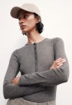 Fine-knit Henley Top - Dark Beige Marl