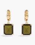 Goldair Gold Plated Dark Olive Green Cubic Zirconia Square Drop Earrings